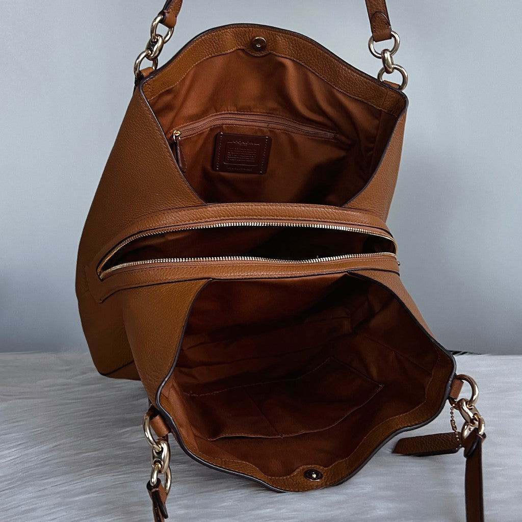 Coach Caramel Leather Triple Compartment Career Shoulder Bag Like New