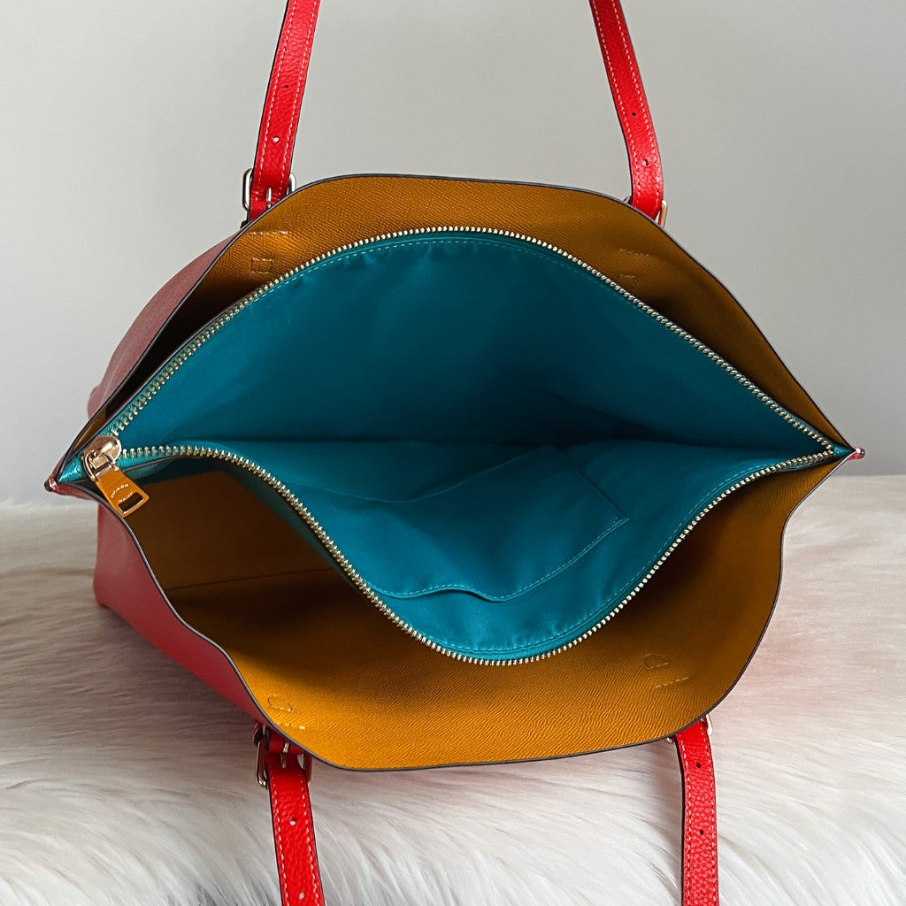 Coach Red Leather Triple Compartment Large Shoulder Bag Like New