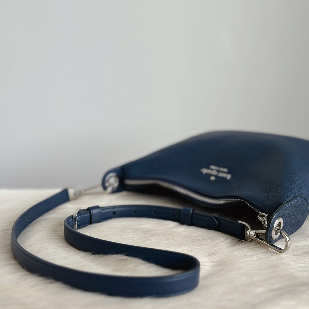 Kate Spade Navy Leather Double Strap Crossbody Shoulder Bag + Pouch Like New