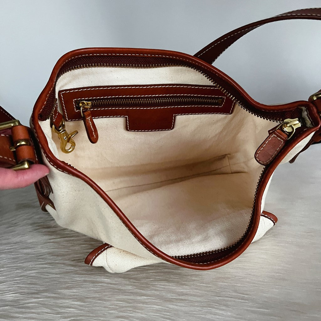Ralph Lauren Caramel Leather Front Pocket Crossbody Shoulder Bag Excellent