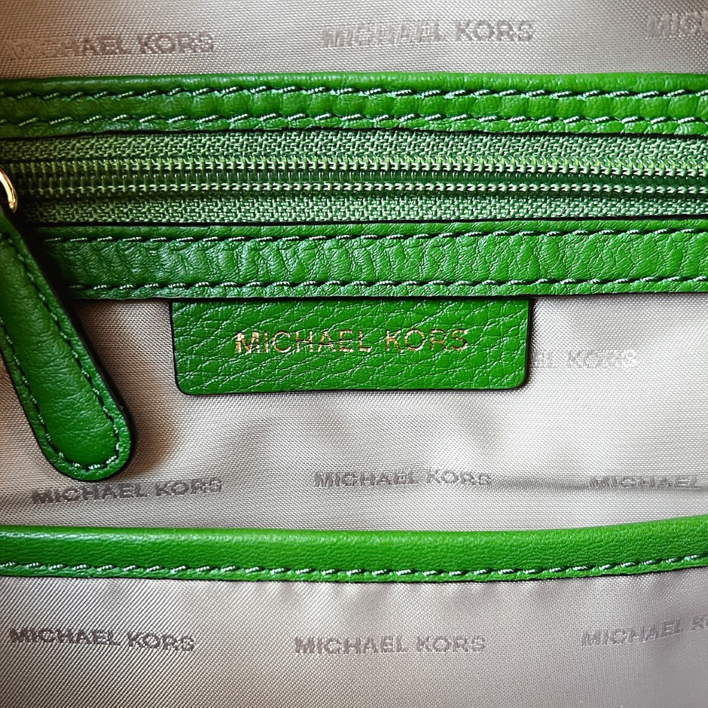 Michael Kors Green Leather Floral Detail Backpack Like New