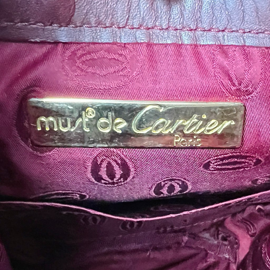 Cartier Signature Bordeaux Leather Front Embossed Logo Crossbody Shoulder Bag Excellent