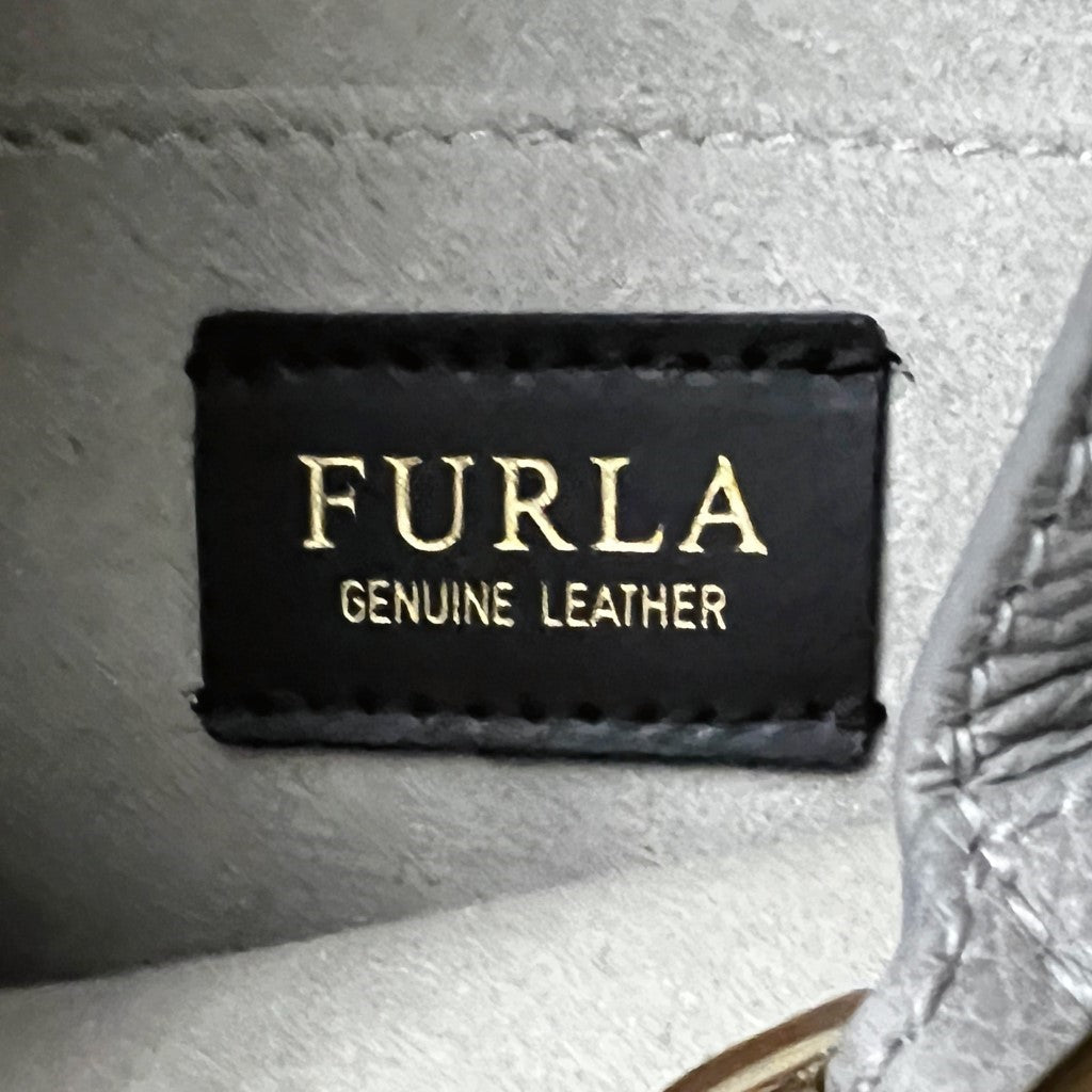 Furla Grey Leather Drawstring Bucket 2 Way Shoulder Bag Like New