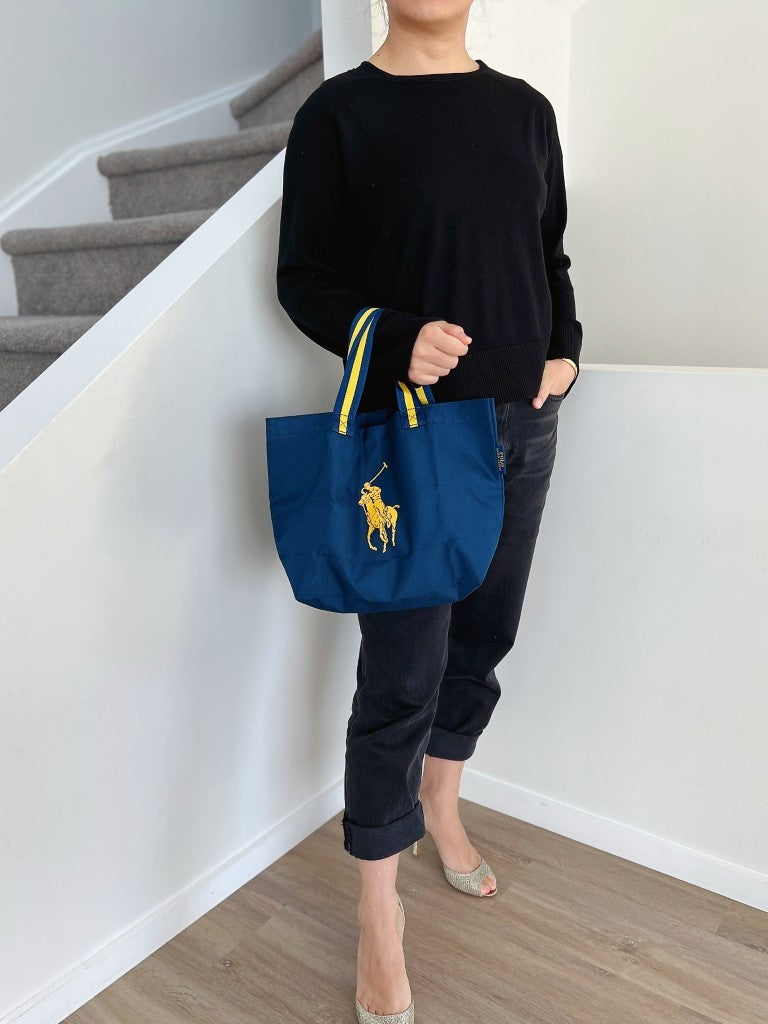 Ralph Lauren Signature Logo Navy Tote Bag + Pouch Excellent