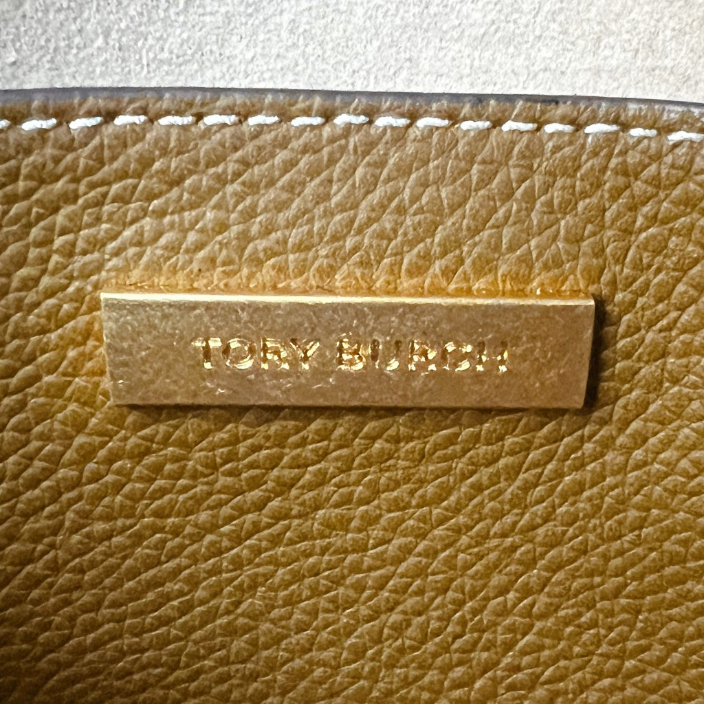Tory Burch Mocha Leather Front Logo Chain Detail Crossbody Shoulder Bag Like New