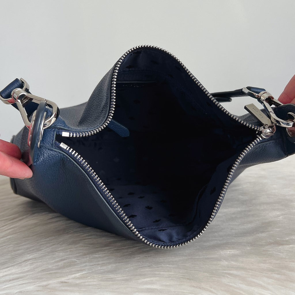 Kate Spade Navy Leather Double Strap Crossbody Shoulder Bag + Pouch Like New
