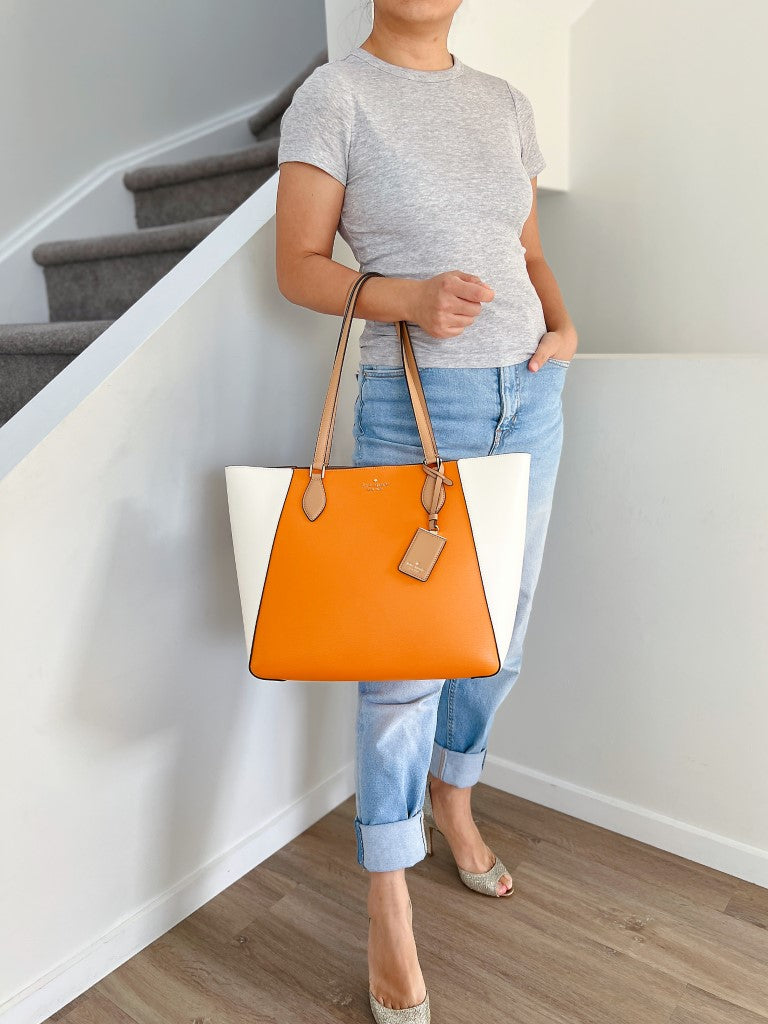 Kate Spade Colour Block Leather Front Logo Carryall Shoulder Bag Like New