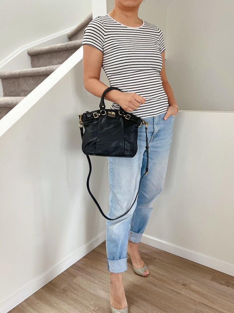 Coach Black Leather Double Buckle 2 Way Shoulder Bag Like New