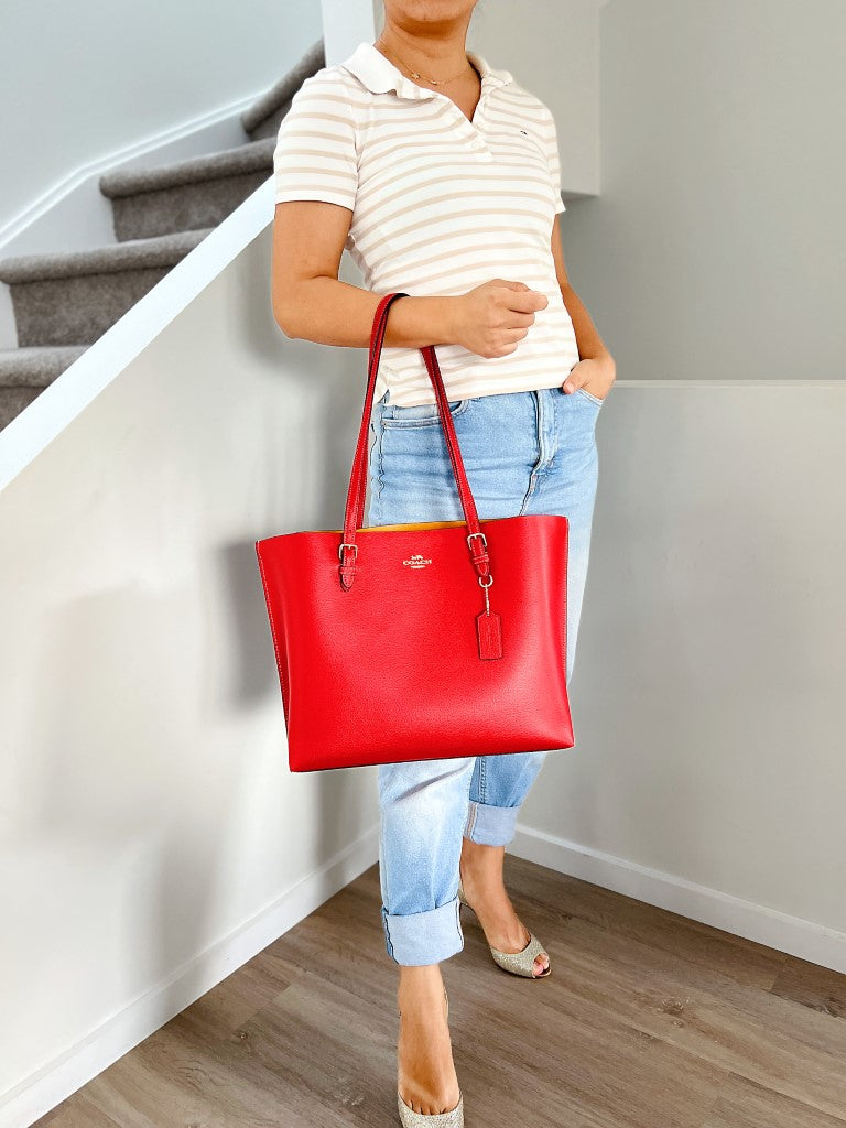 Coach Red Leather Triple Compartment Large Shoulder Bag Like New