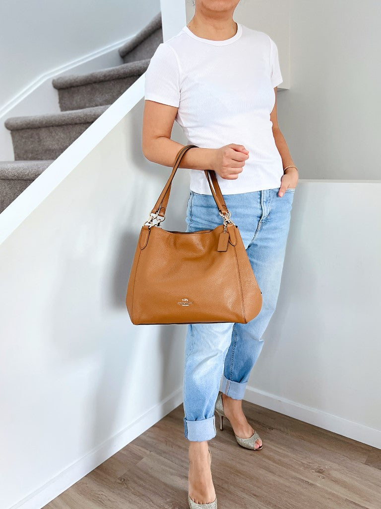 Coach Caramel Leather Triple Compartment Career Shoulder Bag Like New