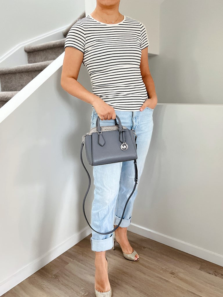 Michael Kors Grey Leather Monogram 2 Way Shoulder Bag 2-in-1 Like New