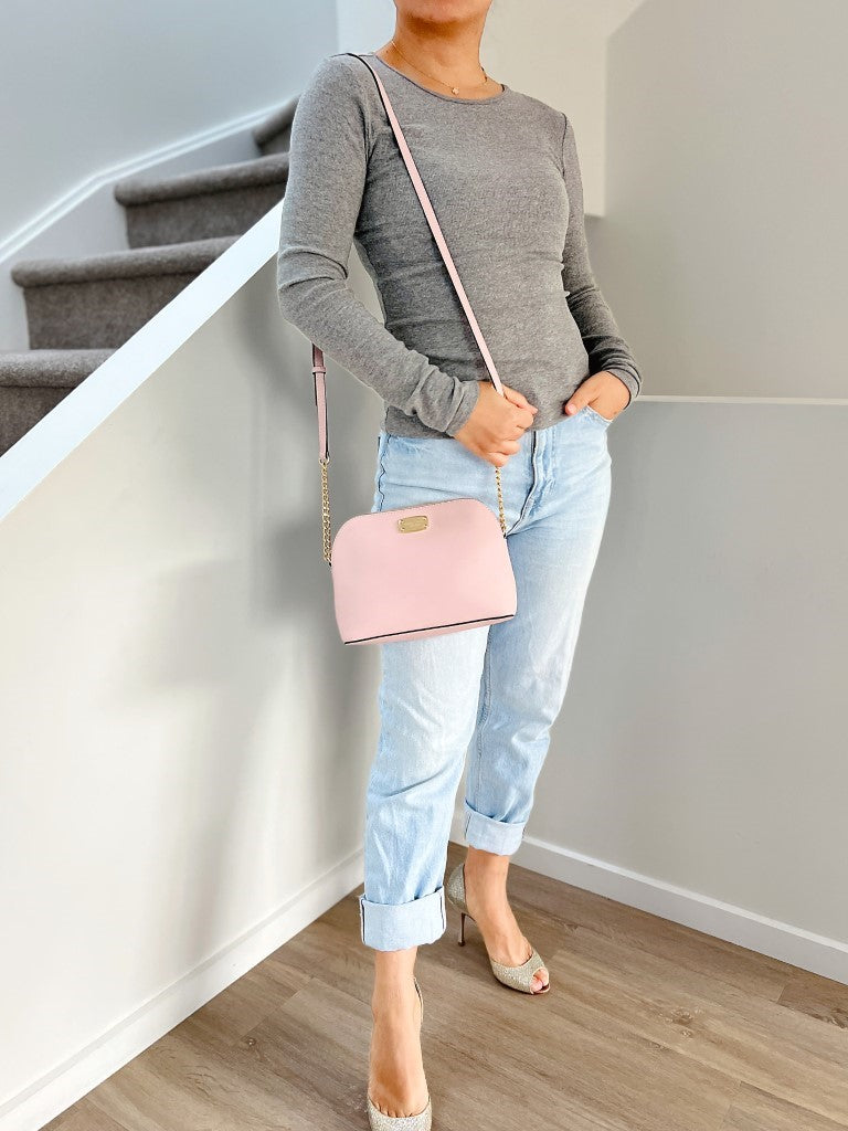 Michael Kors Pink Leather Chain Detail Crossbody Shoulder Bag Like New