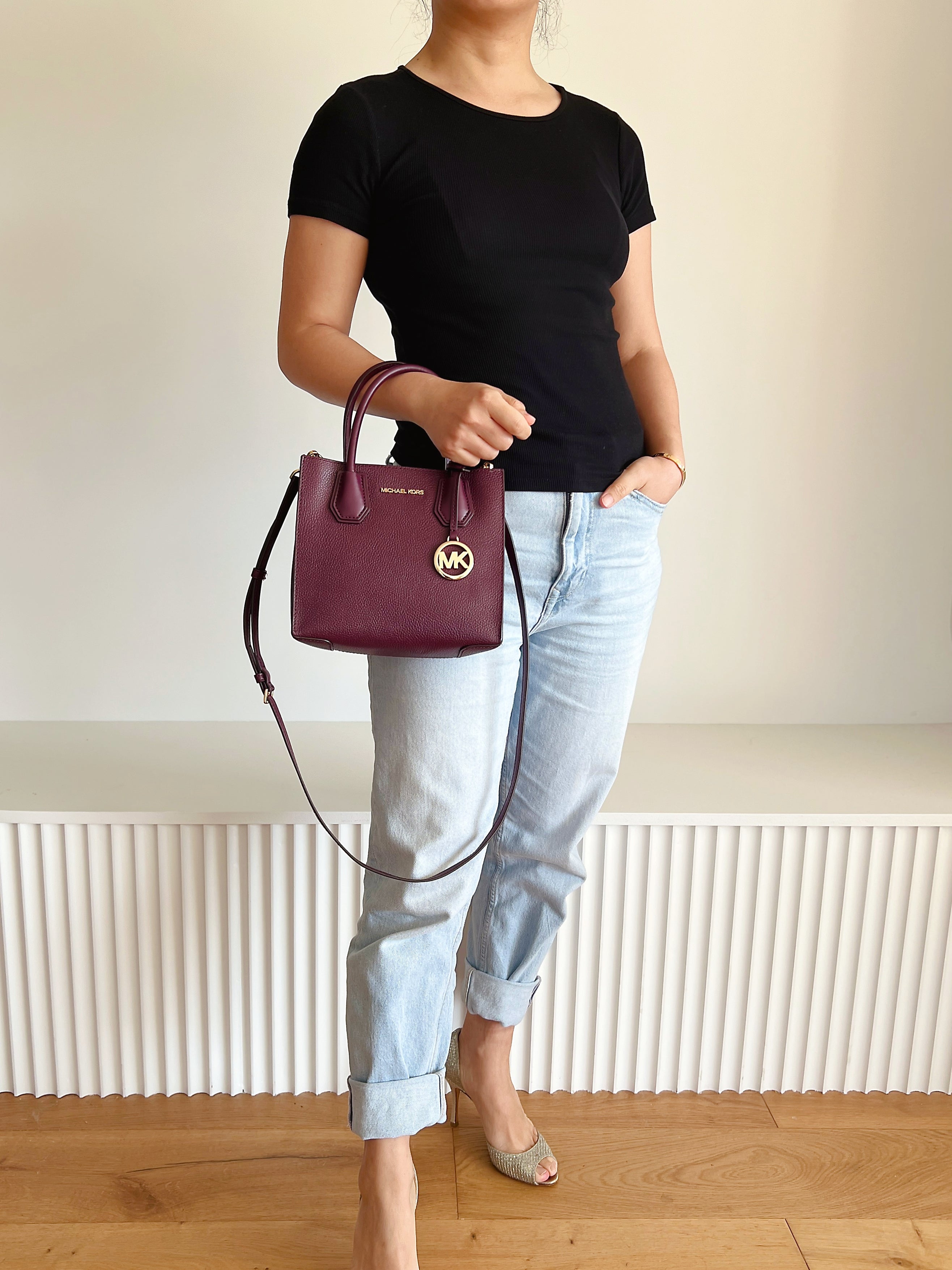 Michael Kors Plum Leather Triple Compartment 2 Way Shoulder Bag Like New