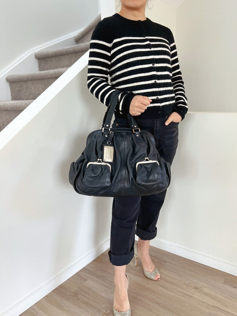 Dolce & Gabbana D&G Black Leather Front Detail Large Tote Bag Excellent