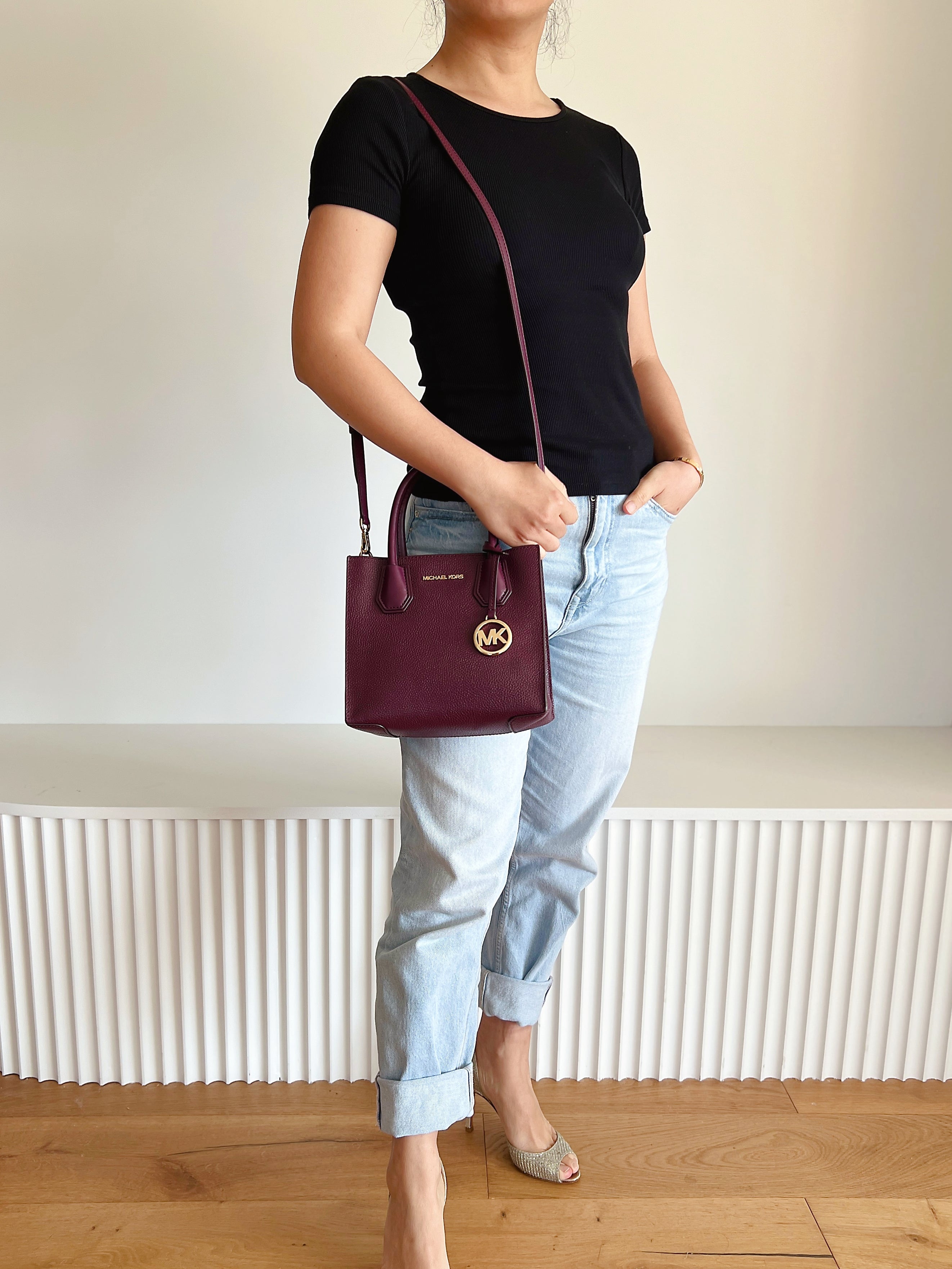 Michael Kors Plum Leather Triple Compartment 2 Way Shoulder Bag Like New