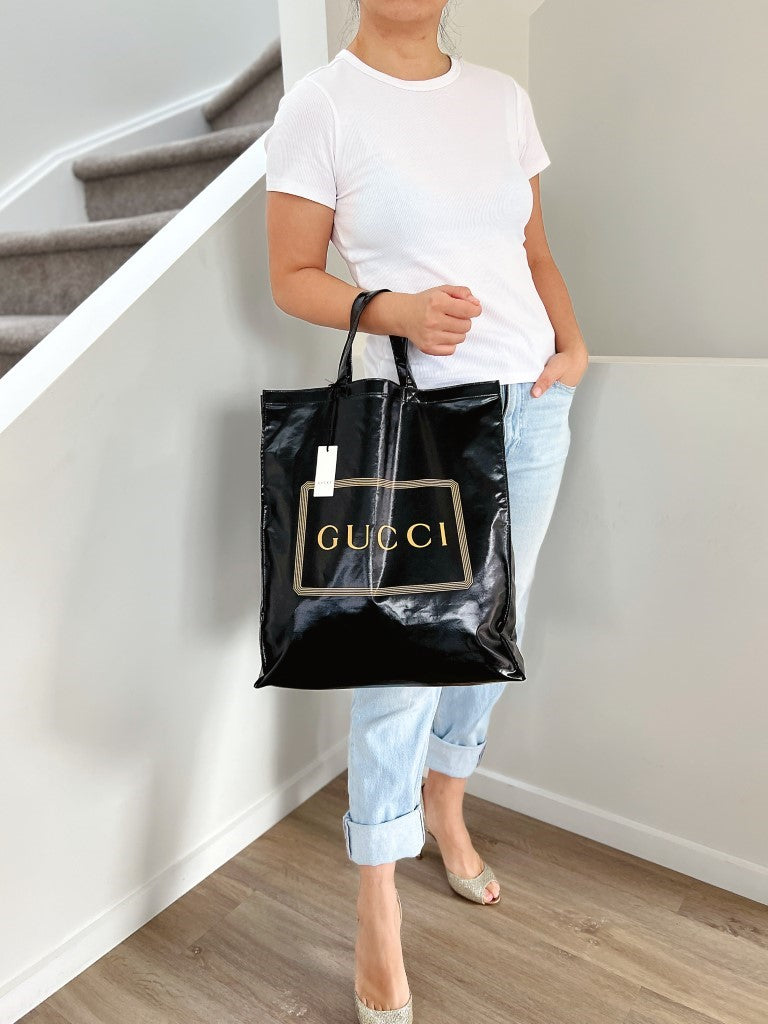 Gucci Black Front Logo Oversized Book Tote Bag New with Tags