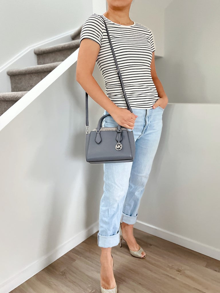 Michael Kors Grey Leather Monogram 2 Way Shoulder Bag 2-in-1 Like New
