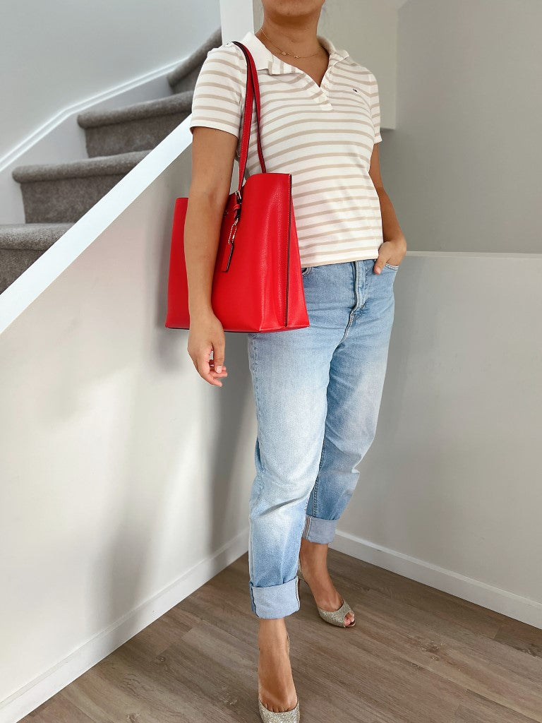 Coach Red Leather Triple Compartment Large Shoulder Bag Like New