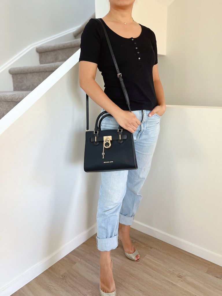 Michael Kors Black Leather Padlock Detail 2 Way Shoulder Bag Like New