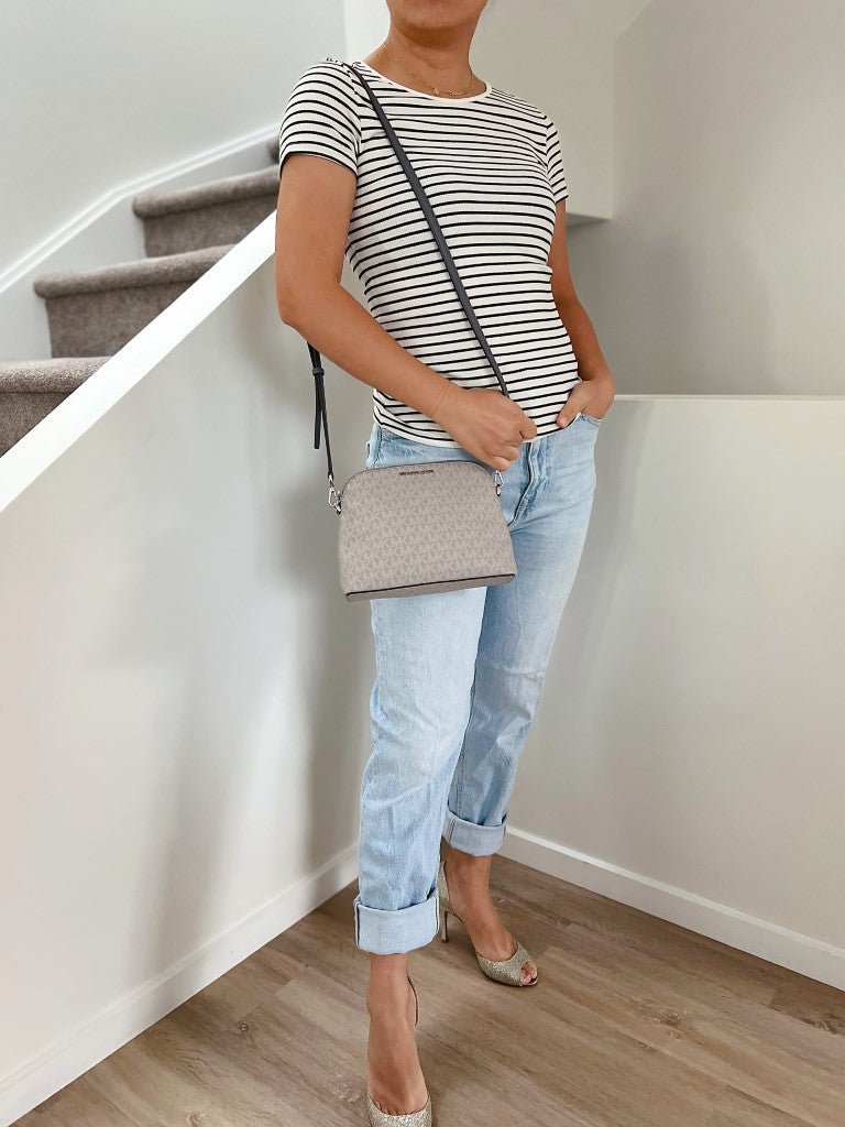Michael Kors Grey Leather Monogram 2 Way Shoulder Bag 2-in-1 Like New