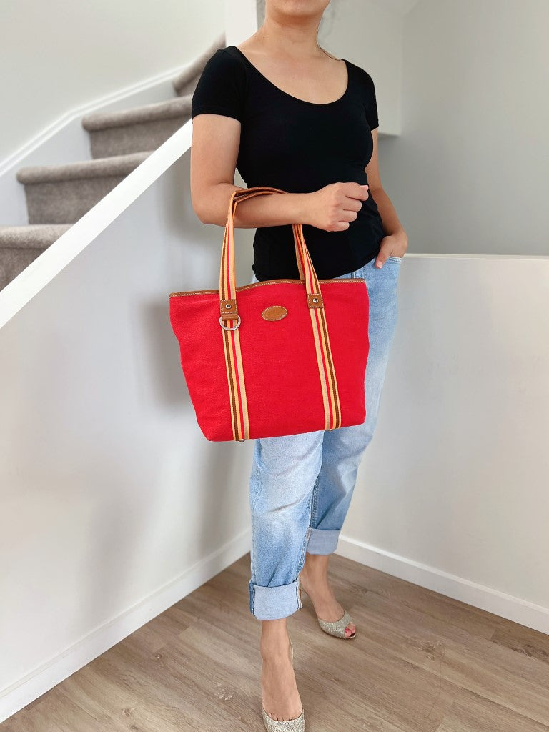 Tod's Stripe Detail Canvas Carryall Shoulder Bag Excellent