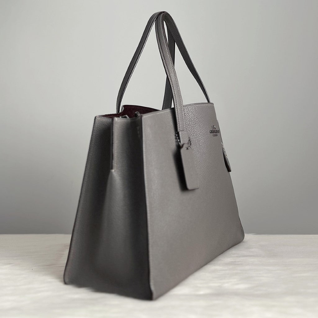 Coach Grey Leather Triple Compartment Large 2 Way Shoulder Bag Like New