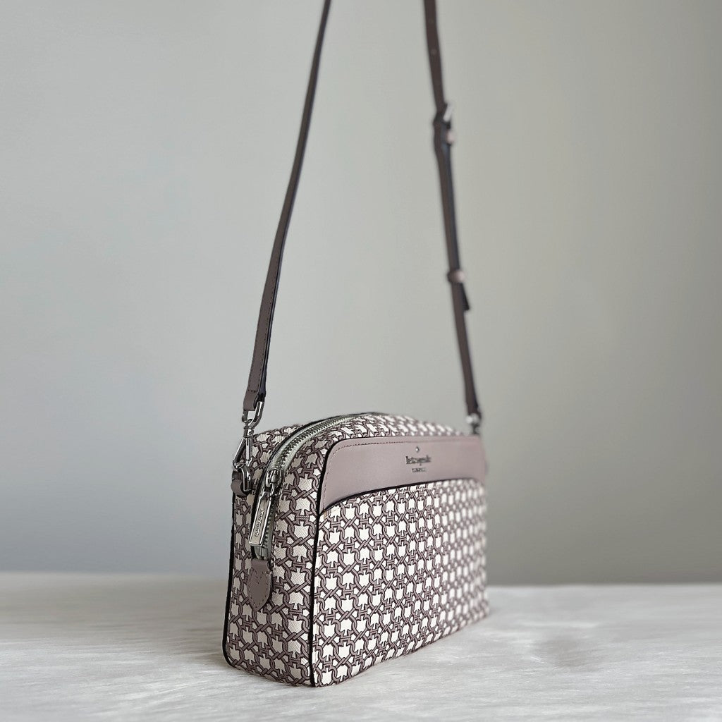 Kate Spade Taupe Leather Heart Chain Pattern Crossbody Shoulder Bag Like New