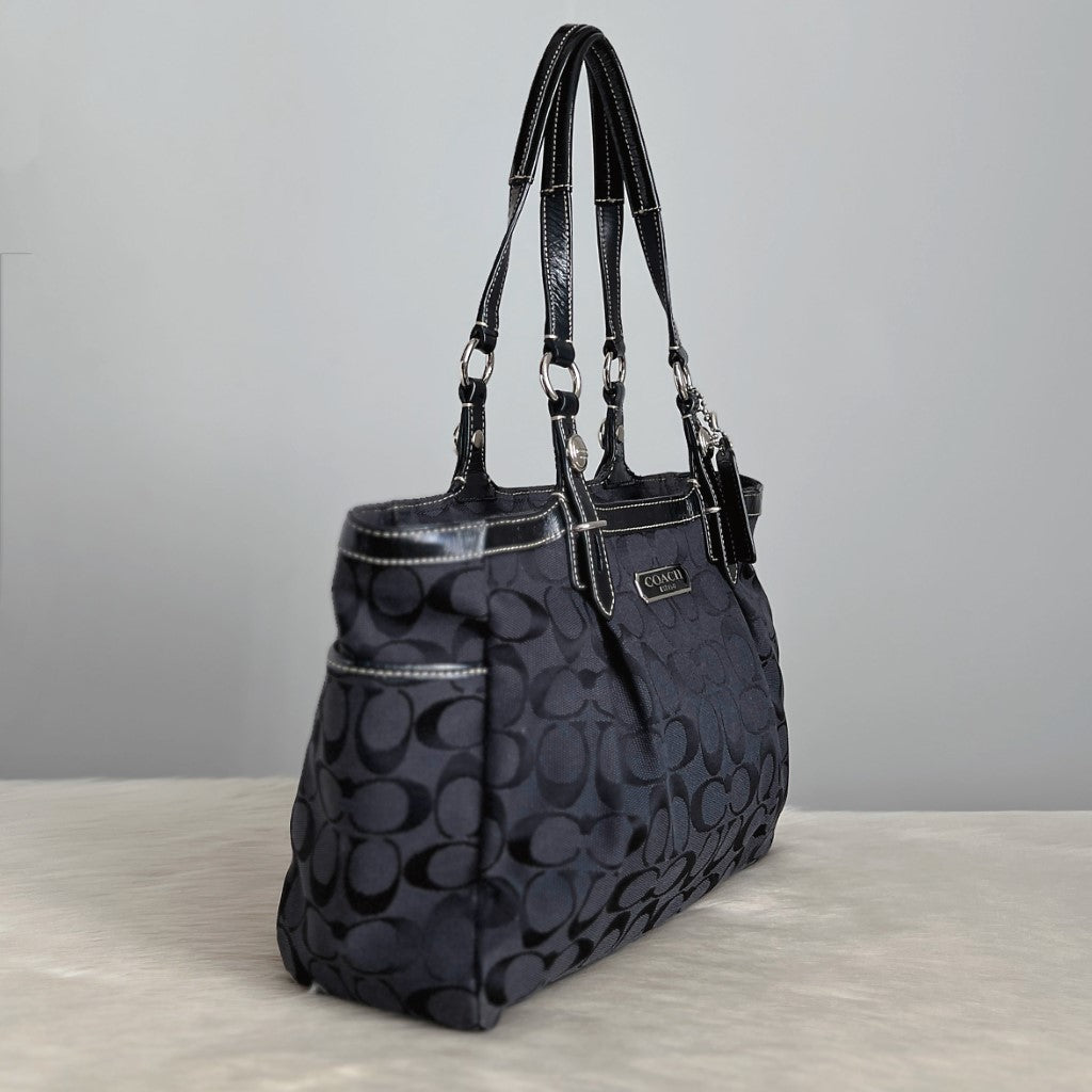 Coach Patent Black Leather Monogram Carryall Shoulder Bag Excellent