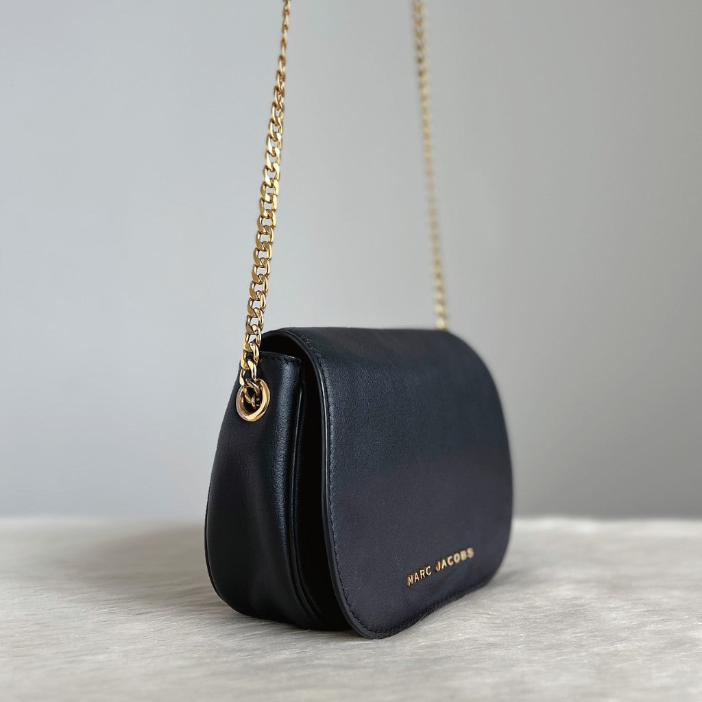 Marc Jacobs Black Leather Gold Chain Crossbody Shoulder Bag Excellent