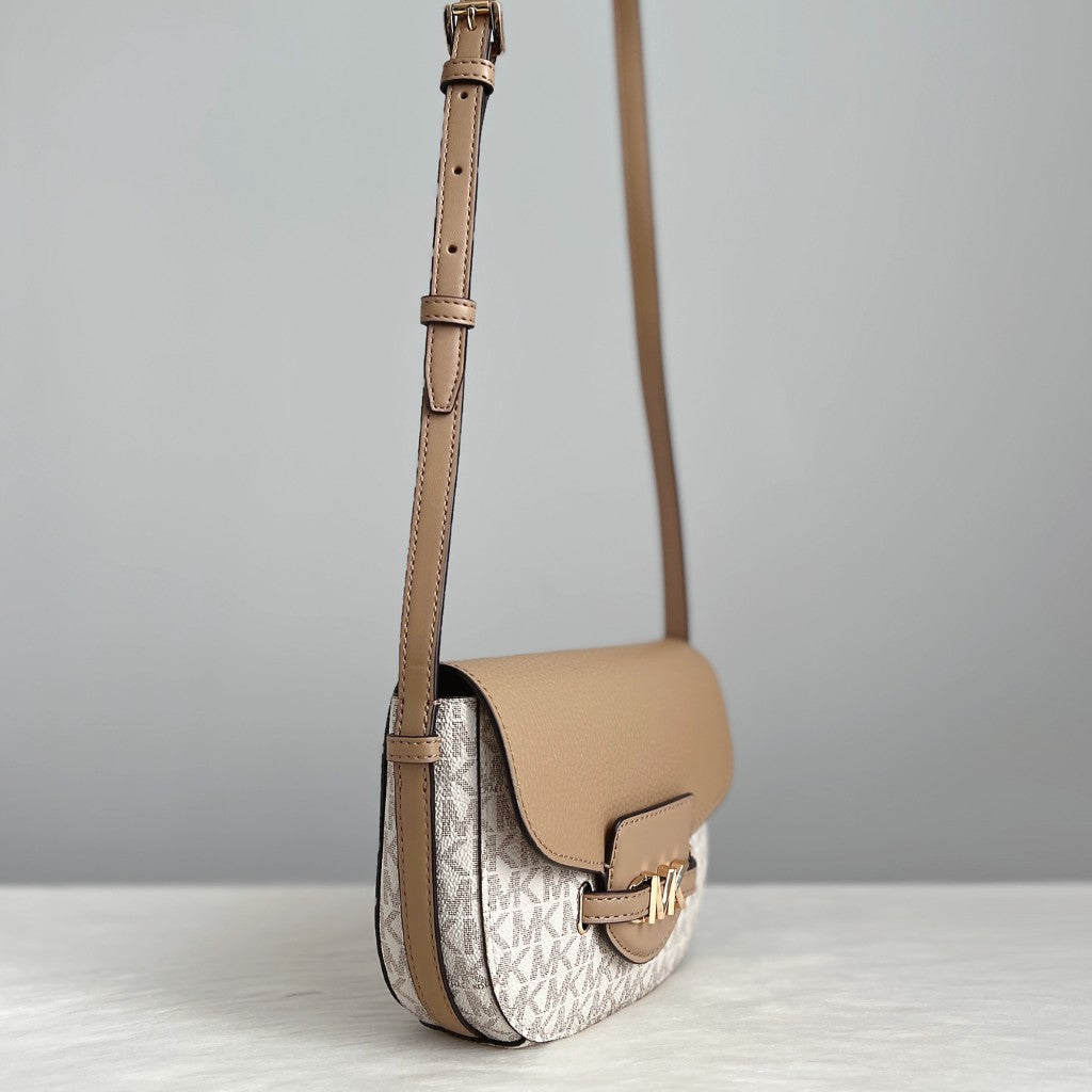 Michael Kors Mocha Leather Monogram Front Logo Crossbody Shoulder Bag Like New