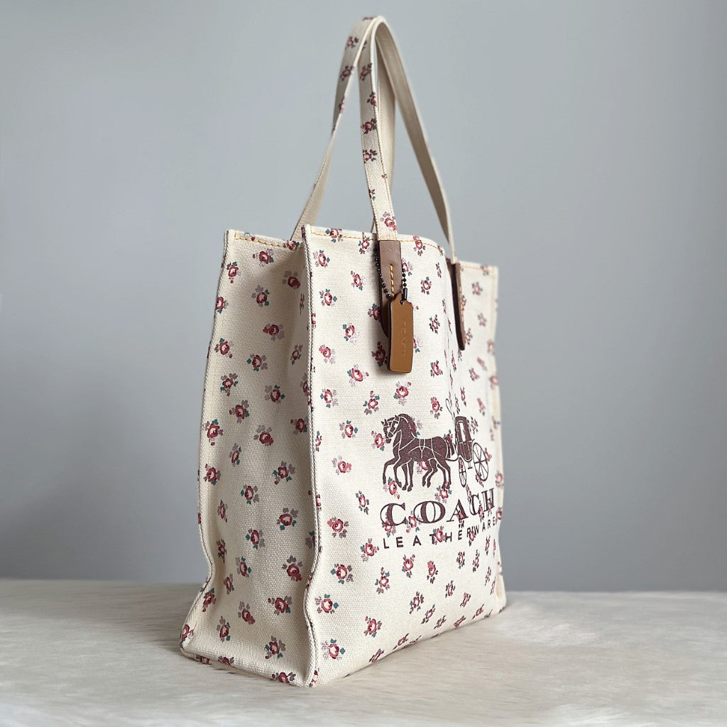 Coach Floral Signature Logo Carryall Book Tote Shoulder Bag Like New