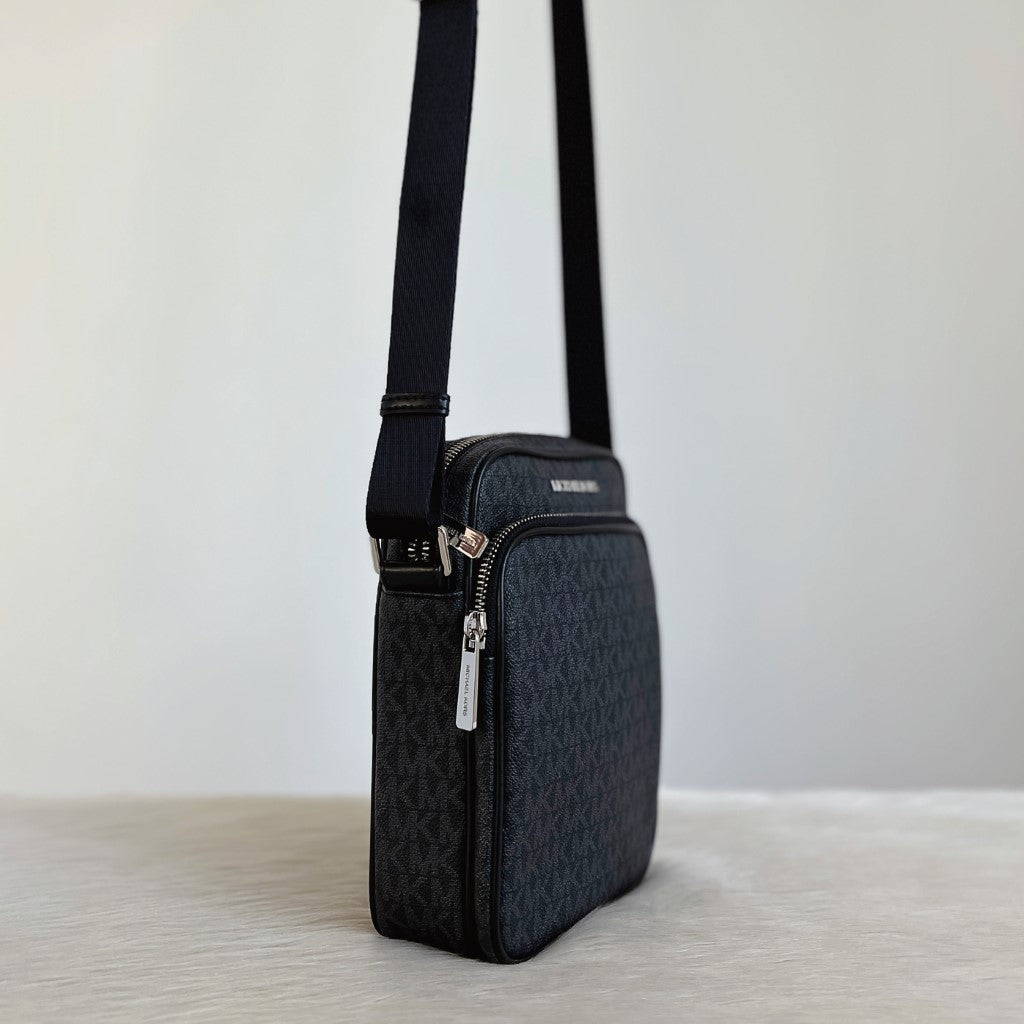 Michael Kors Black Leather Monogram Camera Crossbody Shoulder Bag Excellent