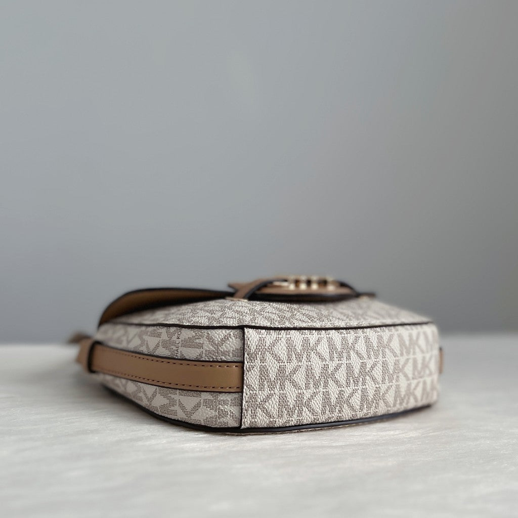 Michael Kors Mocha Leather Monogram Front Logo Crossbody Shoulder Bag Like New