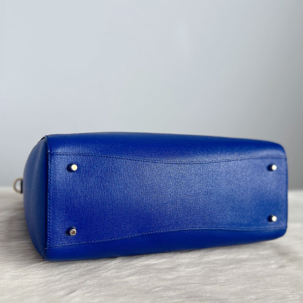 Furla Blue Leather F Charm Boston 2 Way Shoulder Bag Like New