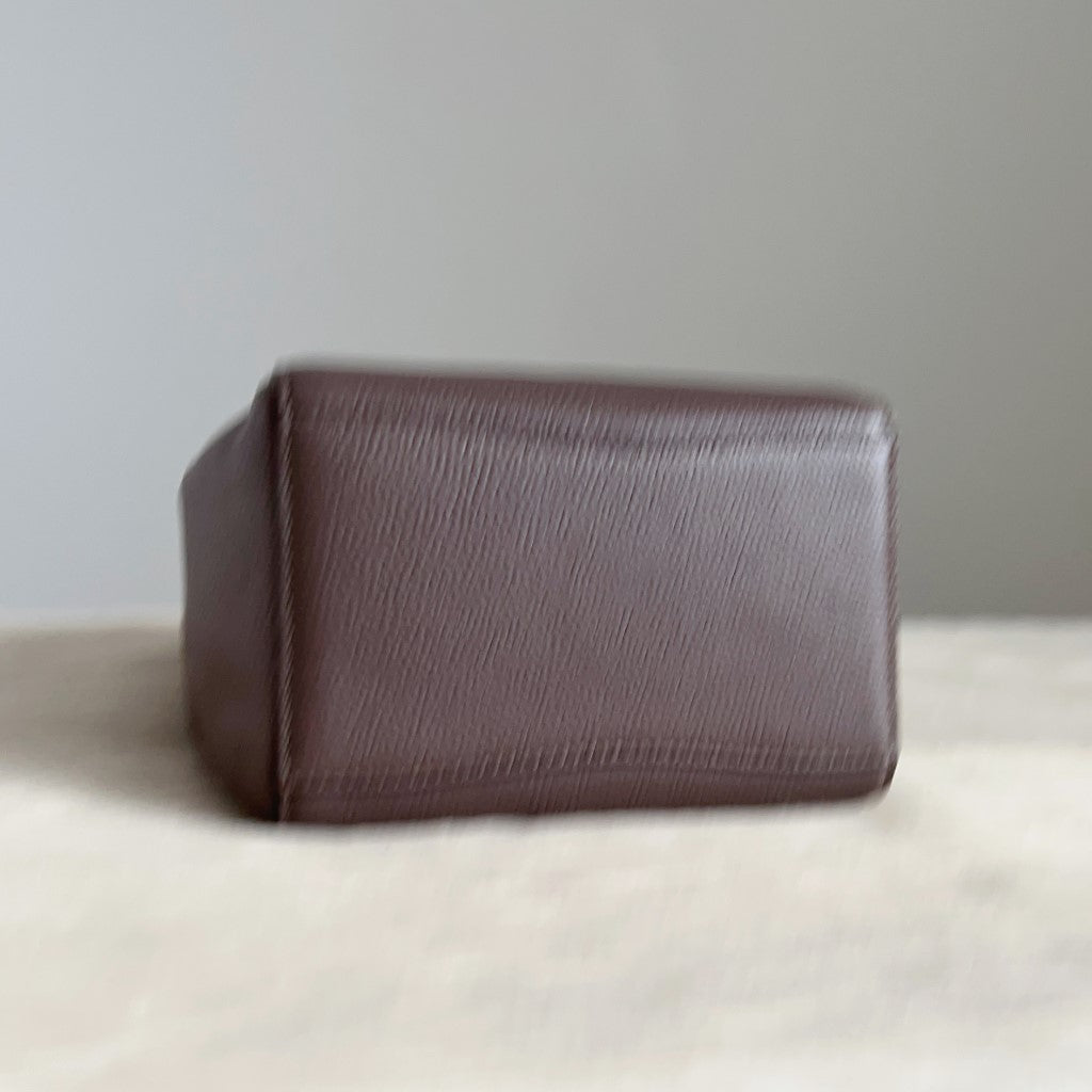 Tory Burch Taupe Leather Front Logo Bucket 2 Way Shoulder Bag Excellent