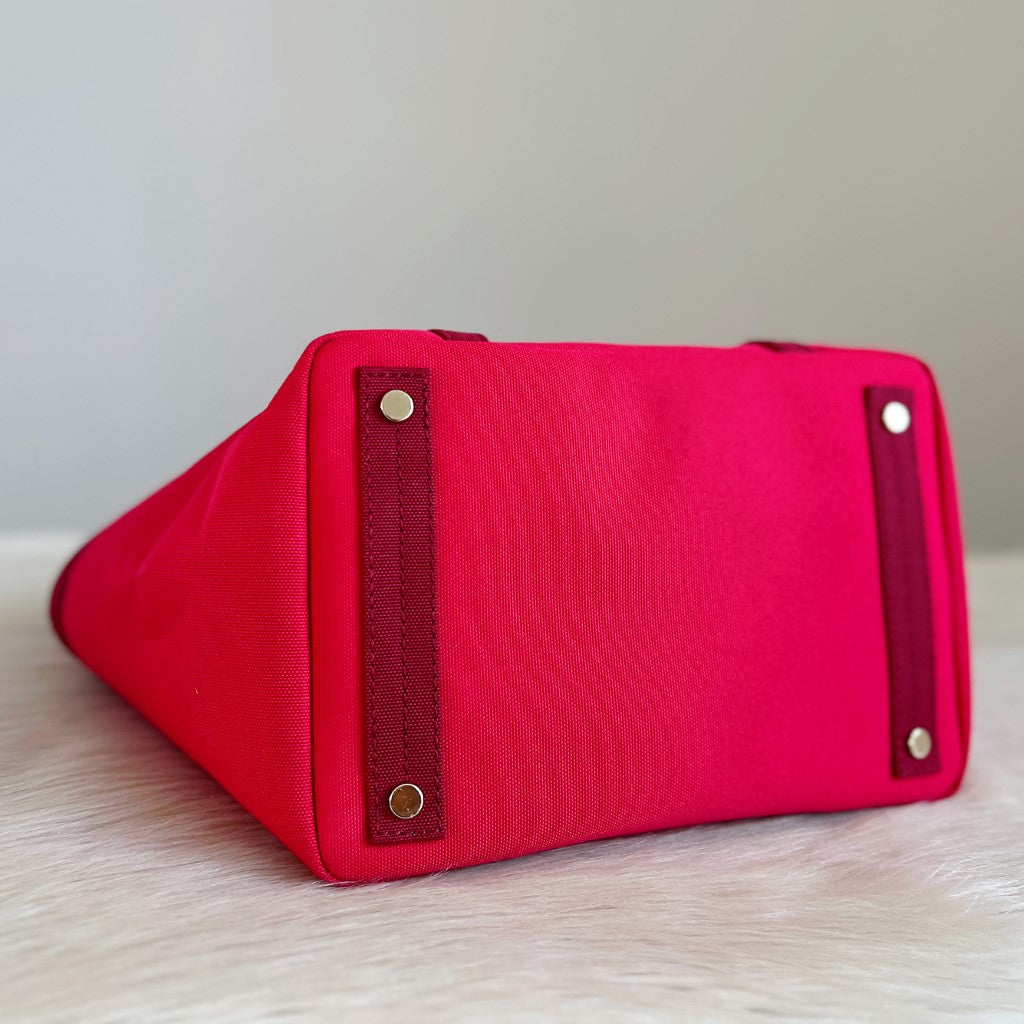 Lanvin Fuchsia Canvas Bow Detail Shoulder Bag + Pouch Like New