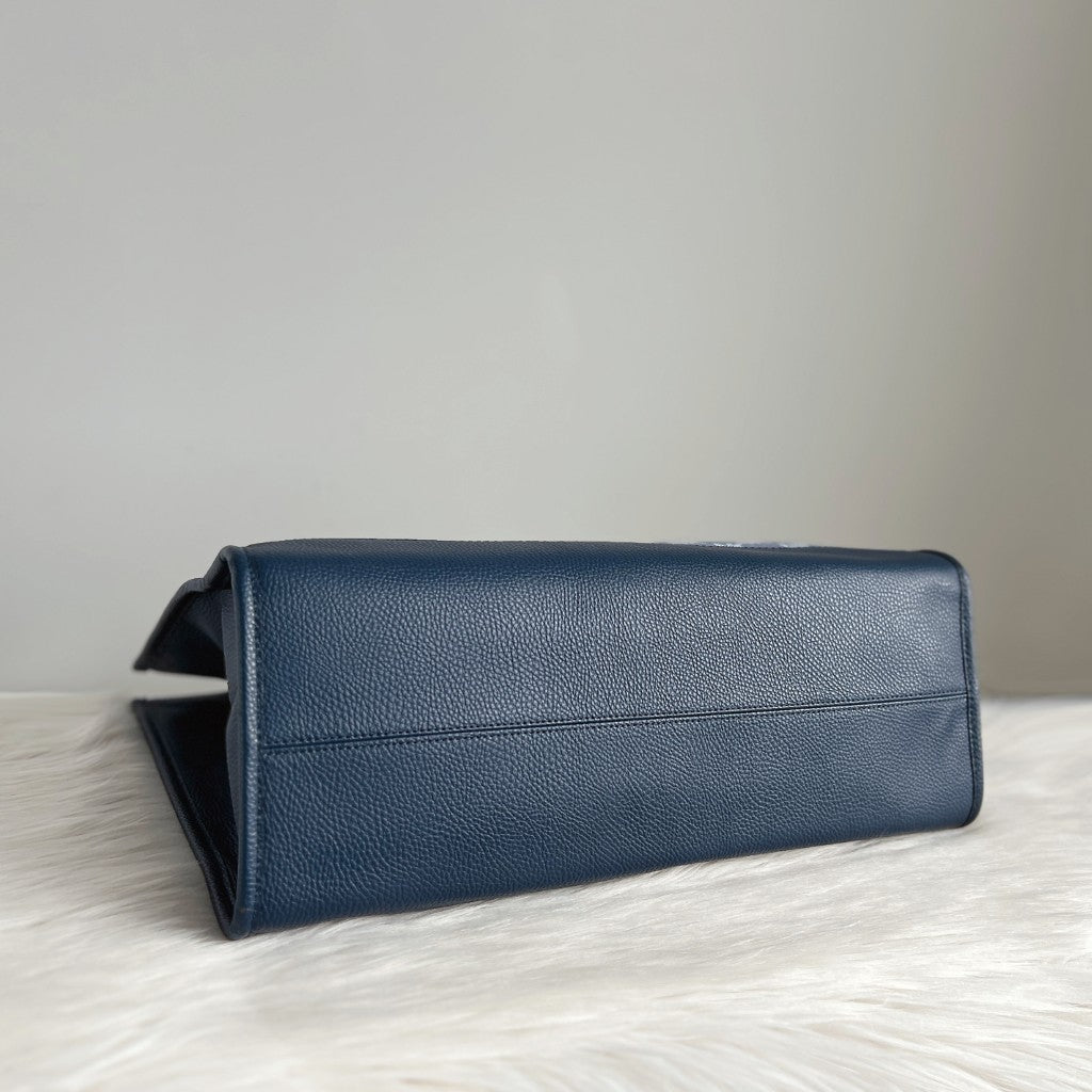 Michael Kors Navy Leather Monogram Oversized Book Tote Shoulder Bag Like New
