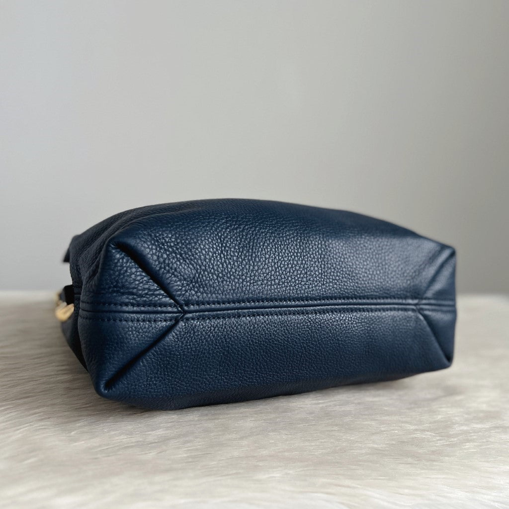 Michael Kors Navy Leather MK Charm Triple Compartment Shoulder Bag Excellent