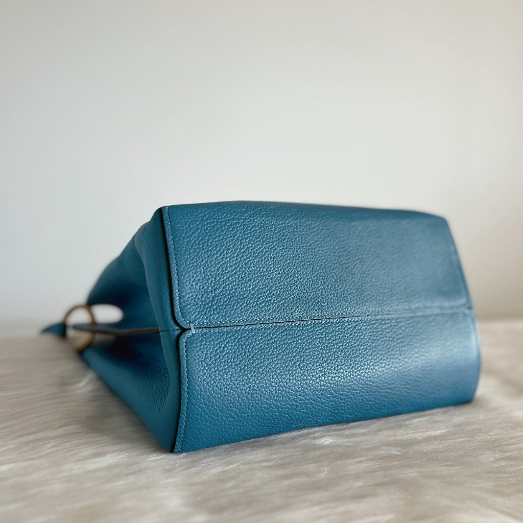 Coach Teal Leather Double Compartment Bucket 2 Way Shoulder Bag Like New