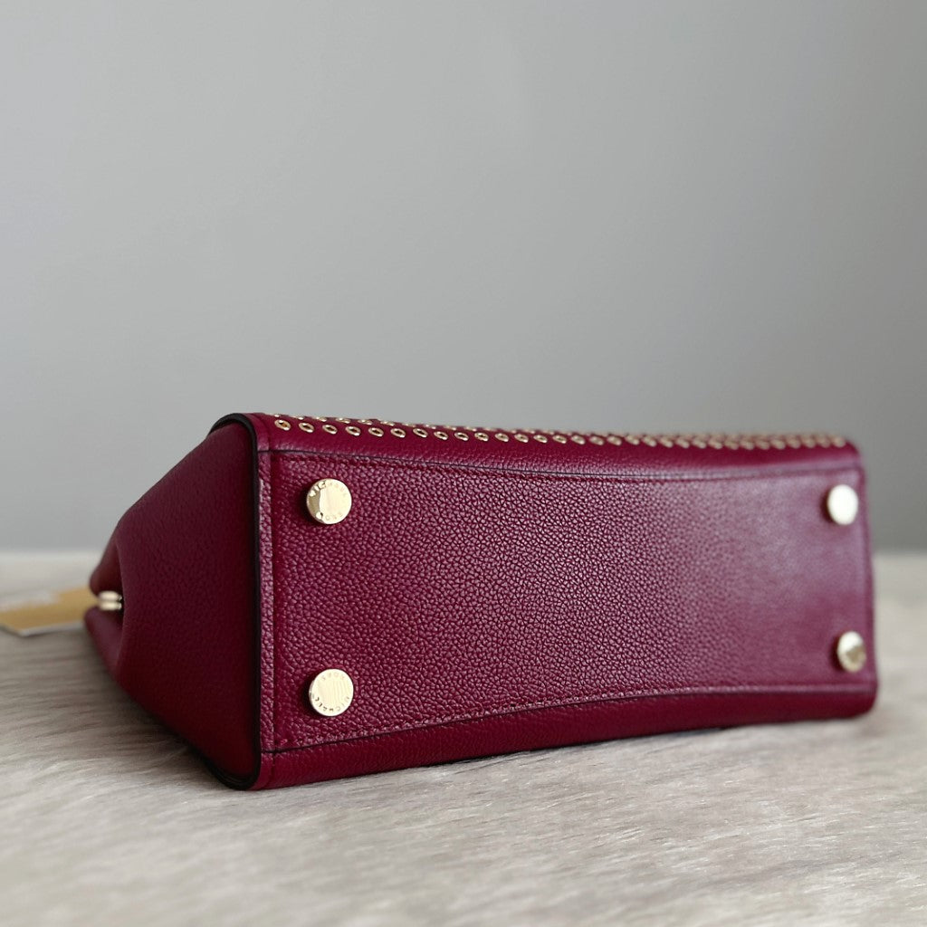 Michael Kors Burgundy Leather Studded Detail 2 Way Shoulder Bag New with Tags