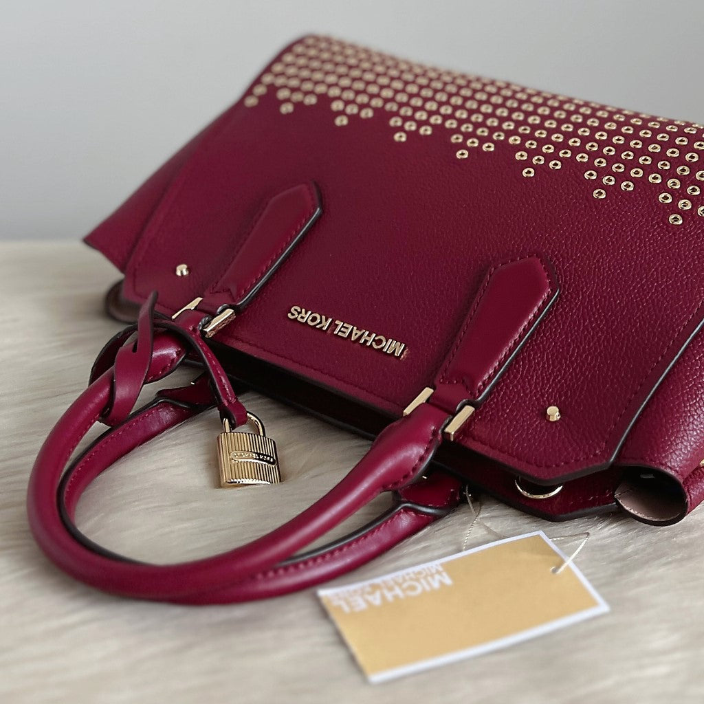 Michael Kors Burgundy Leather Studded Detail 2 Way Shoulder Bag New with Tags