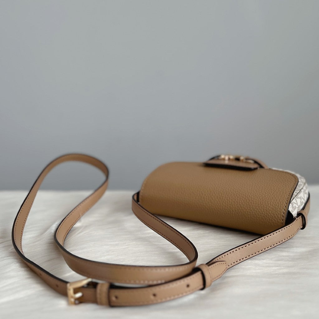 Michael Kors Mocha Leather Monogram Front Logo Crossbody Shoulder Bag Like New