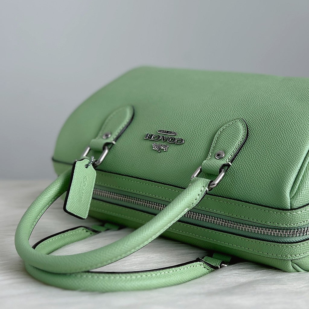 Coach Mint Leather Front Logo Boston 2 Way Shoulder Bag Like New