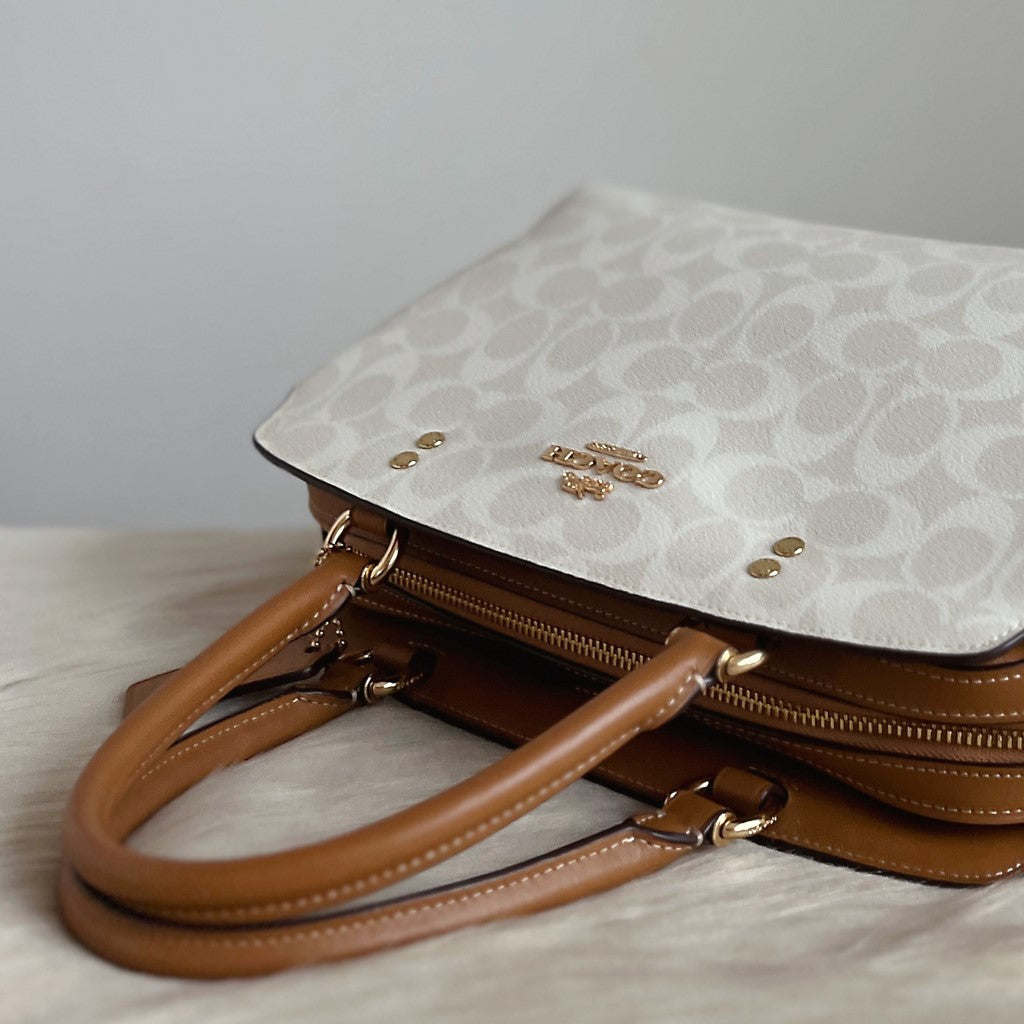Coach Caramel Leather Monogram Triple Compartment 2 Way Shoulder Bag Like New