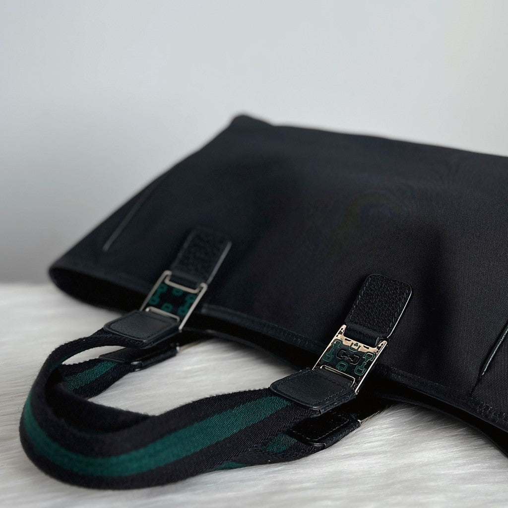 Gucci Black Canvas Double Strap Detail Carryall Shoulder Bag