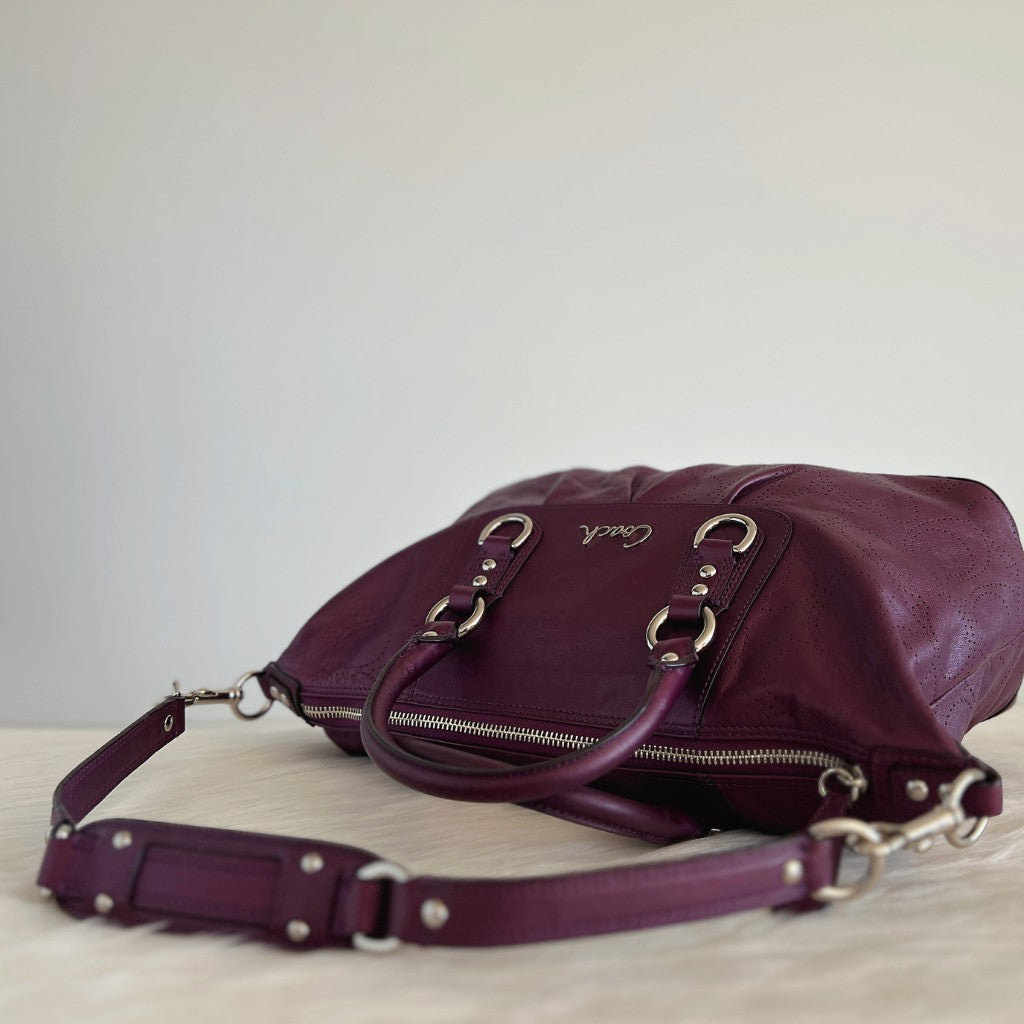 Coach Purple Leather Front Logo Boston 2 Way Shoulder Bag