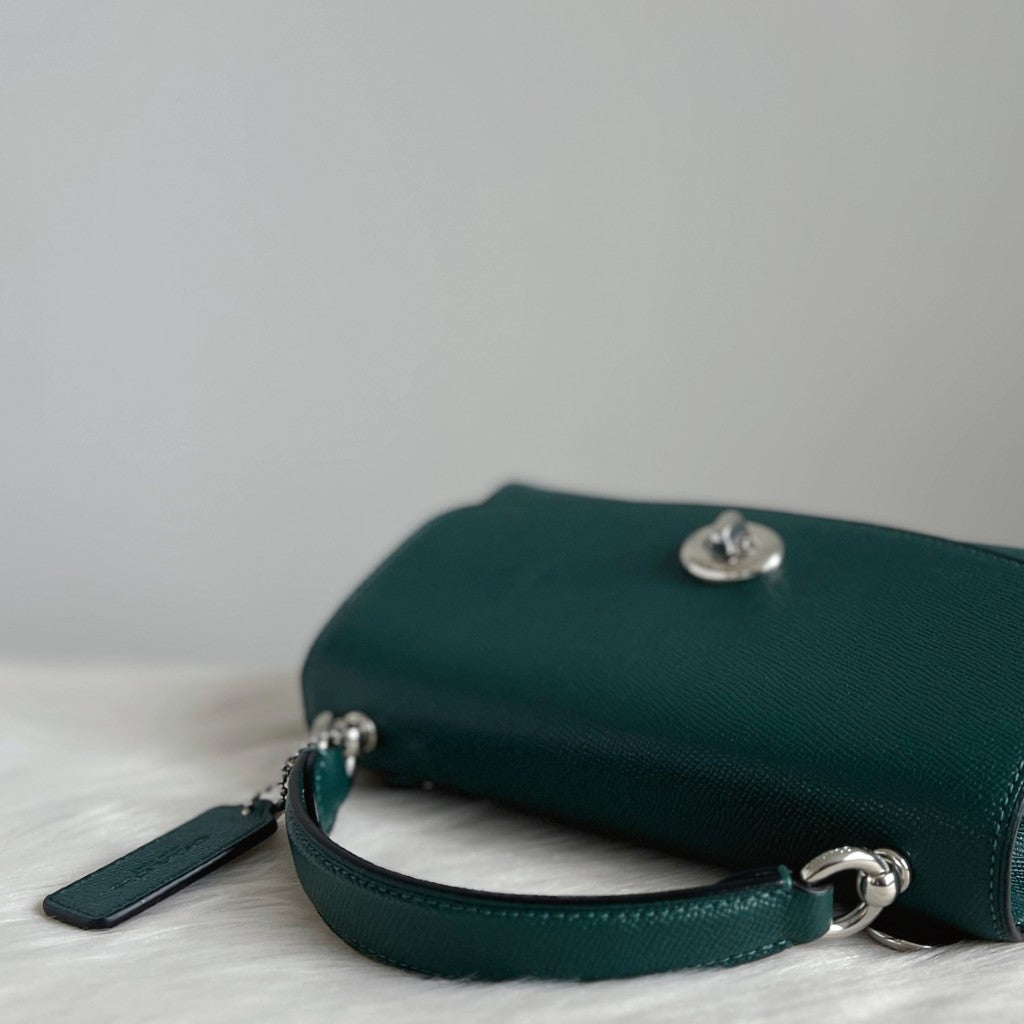 Coach Dark Green Leather Turn Lock 2 Way Shoulder Bag Like New