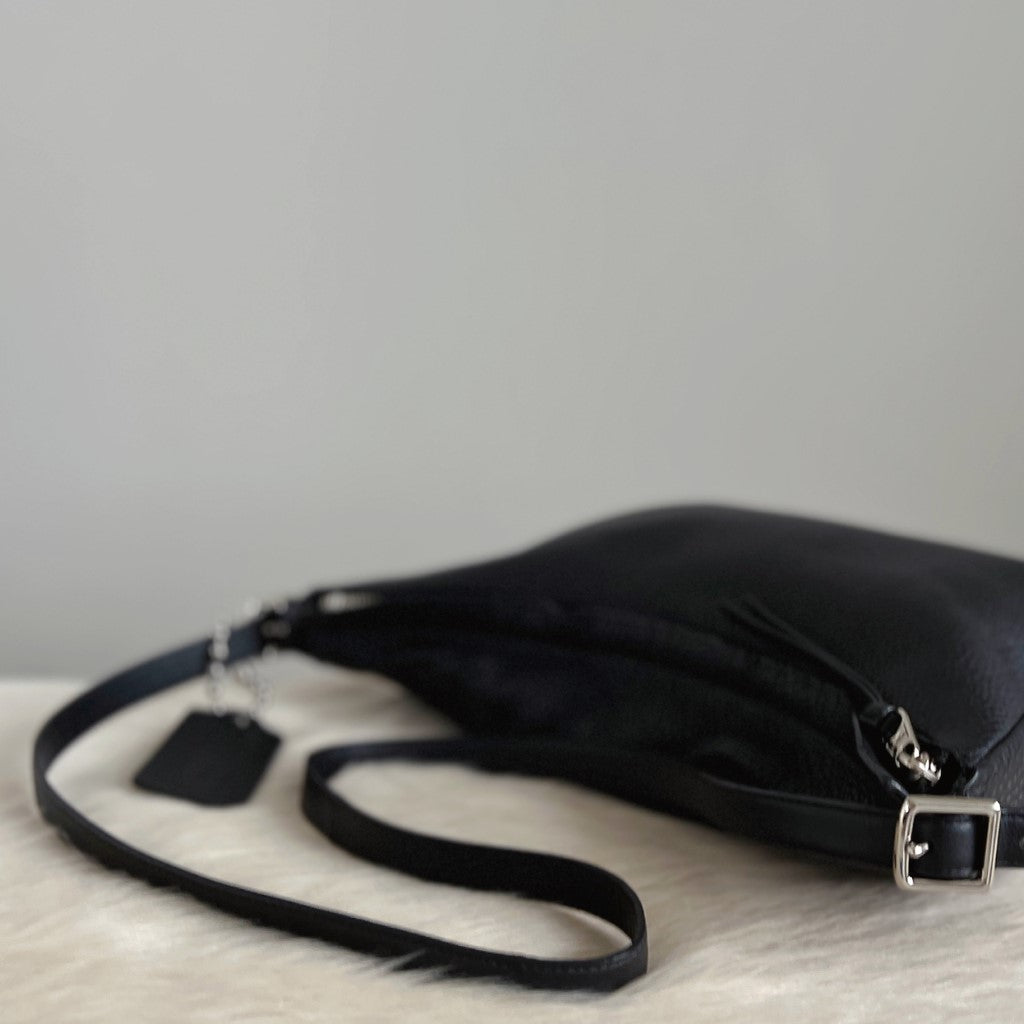 Coach Black Pebble Leather Slouchy Crossbody Shoulder Bag Excellent