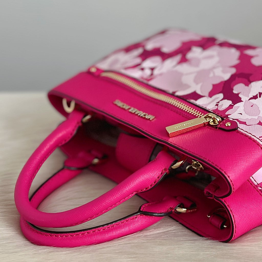 Michael Kors Fuchsia Leather Floral Triple Compartment 2 Way Shoulder Bag Like New