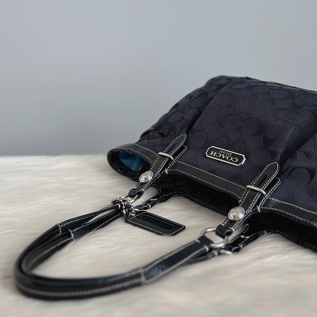 Coach Patent Black Leather Monogram Carryall Shoulder Bag Excellent